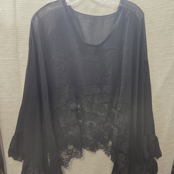 black goth sheer lace poncho topper blouse osfm - Picture 2 of 6